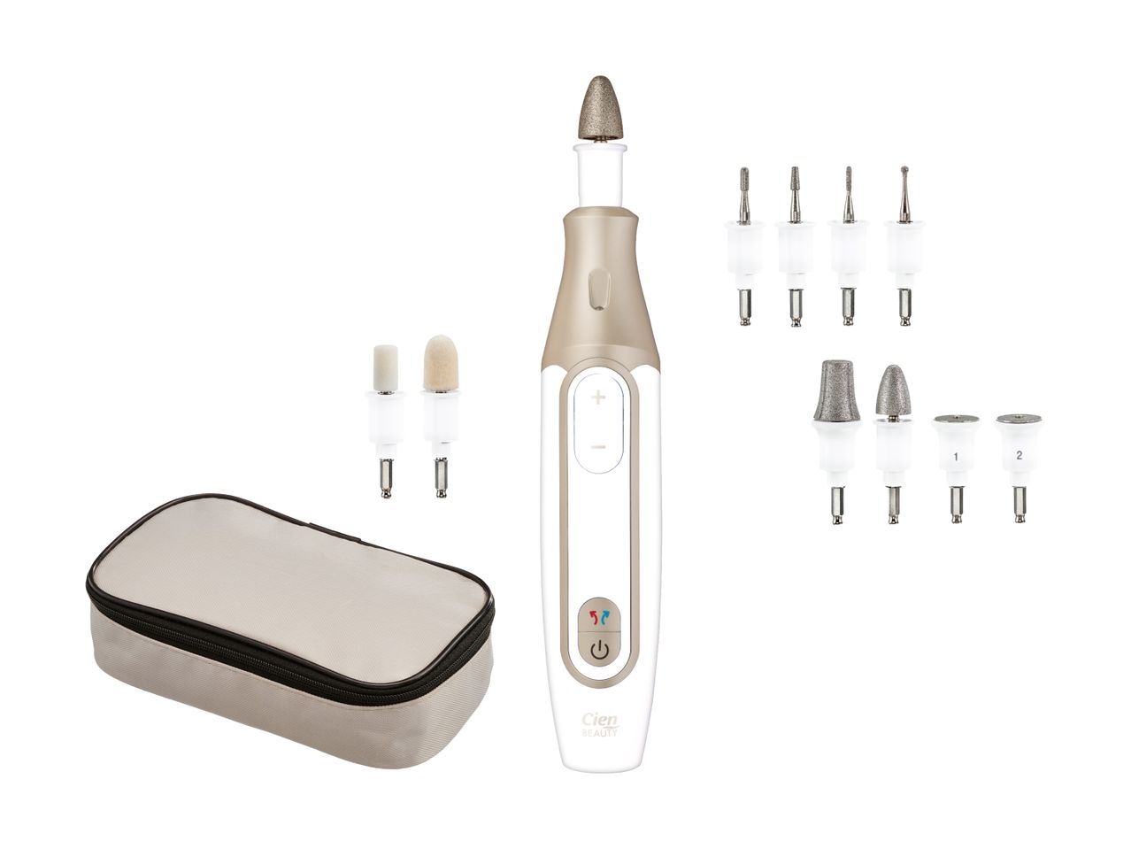 Cien Beauty elektrisk neglefil med tilbehør og etui.