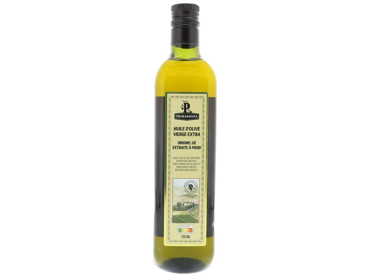 Bouteille d'huile d'olive vierge extra Primadonna.