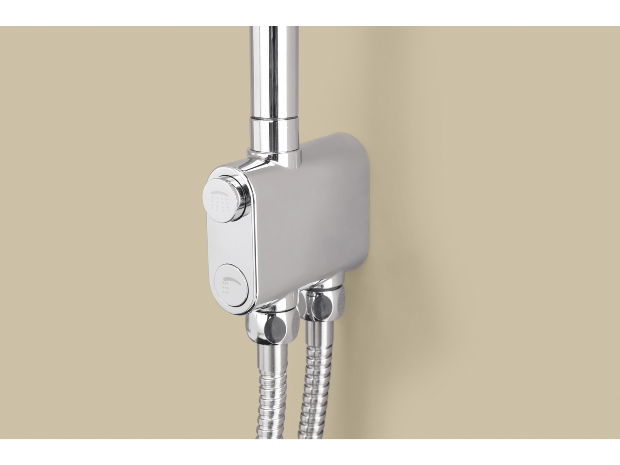 Barra de duche LIVARNO com misturadora termostática cromada e mangueira de duche.