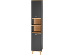 LIVARNO home Corfu Tall Bathroom Cabinet with dark gray doors and natural wood shelves
