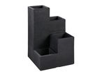 Black stepped desk organizer with three square compartments, textured finish.