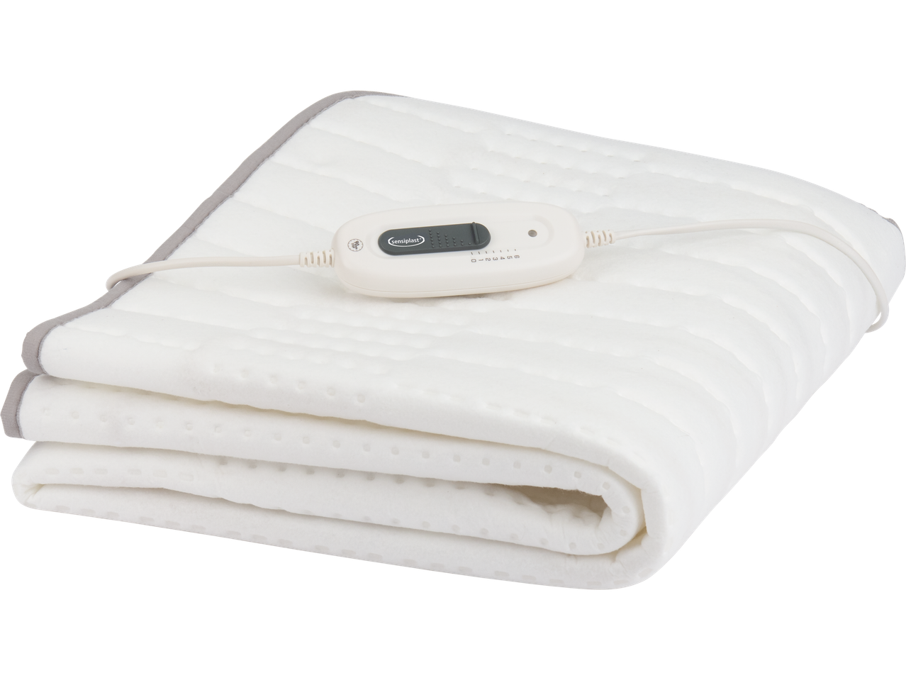 SENSIPLAST® heated mattress pad with remote control, folded on a black background
