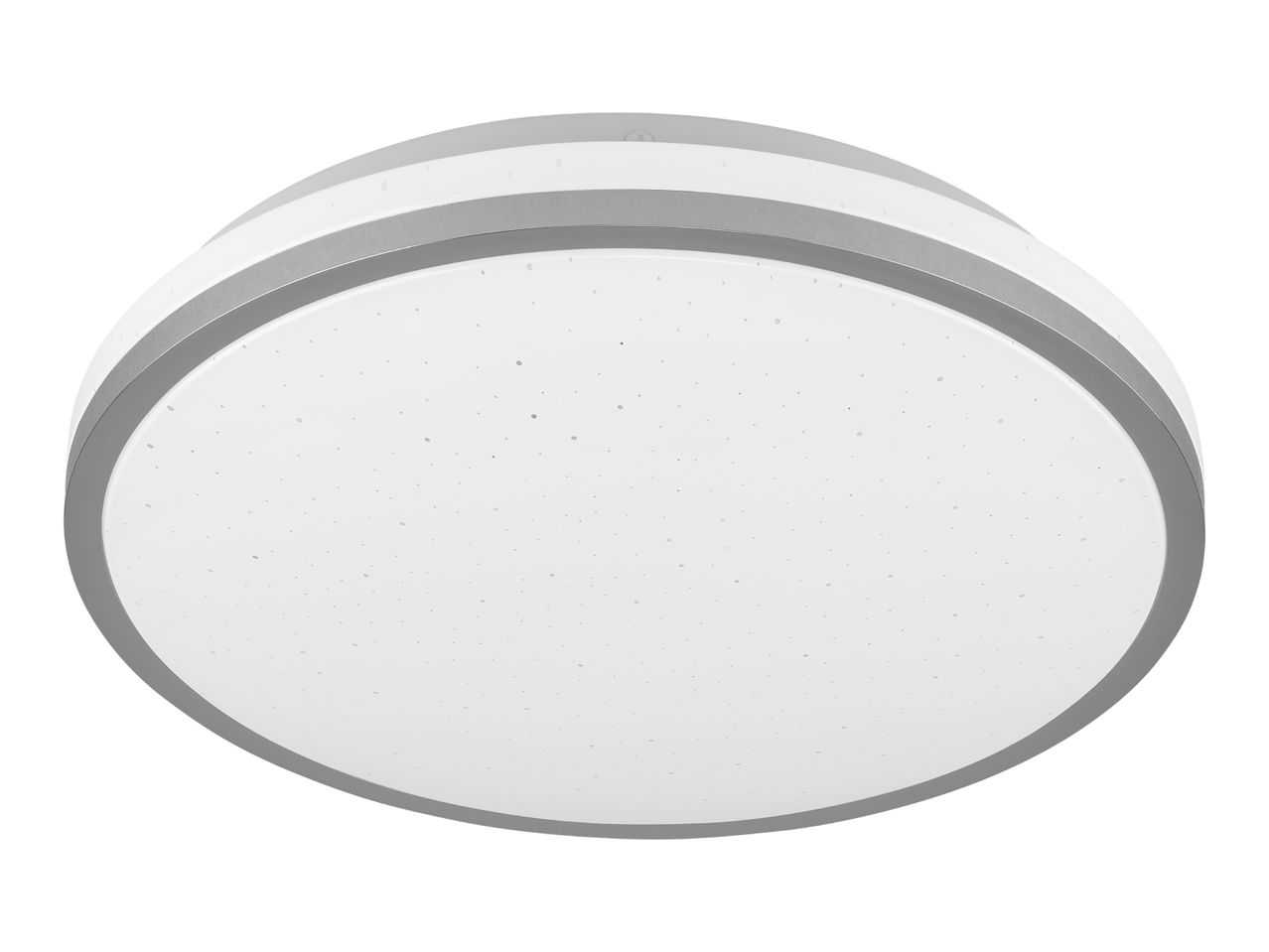 Round LED ceiling light with a white diffuser and a grey trim