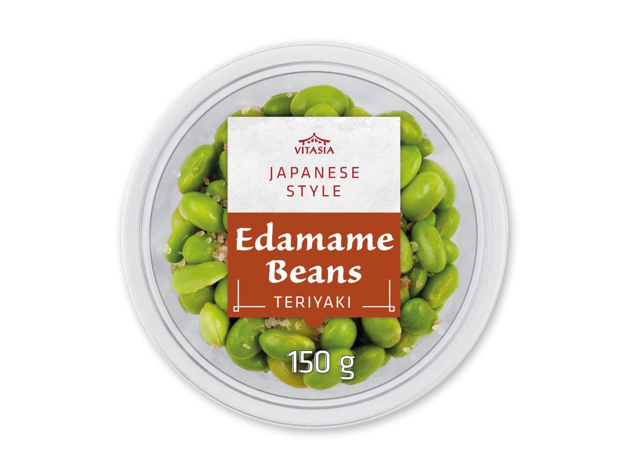 Edamamebønner med teriyaki i en klar beholder, 150 g, japansk stil.