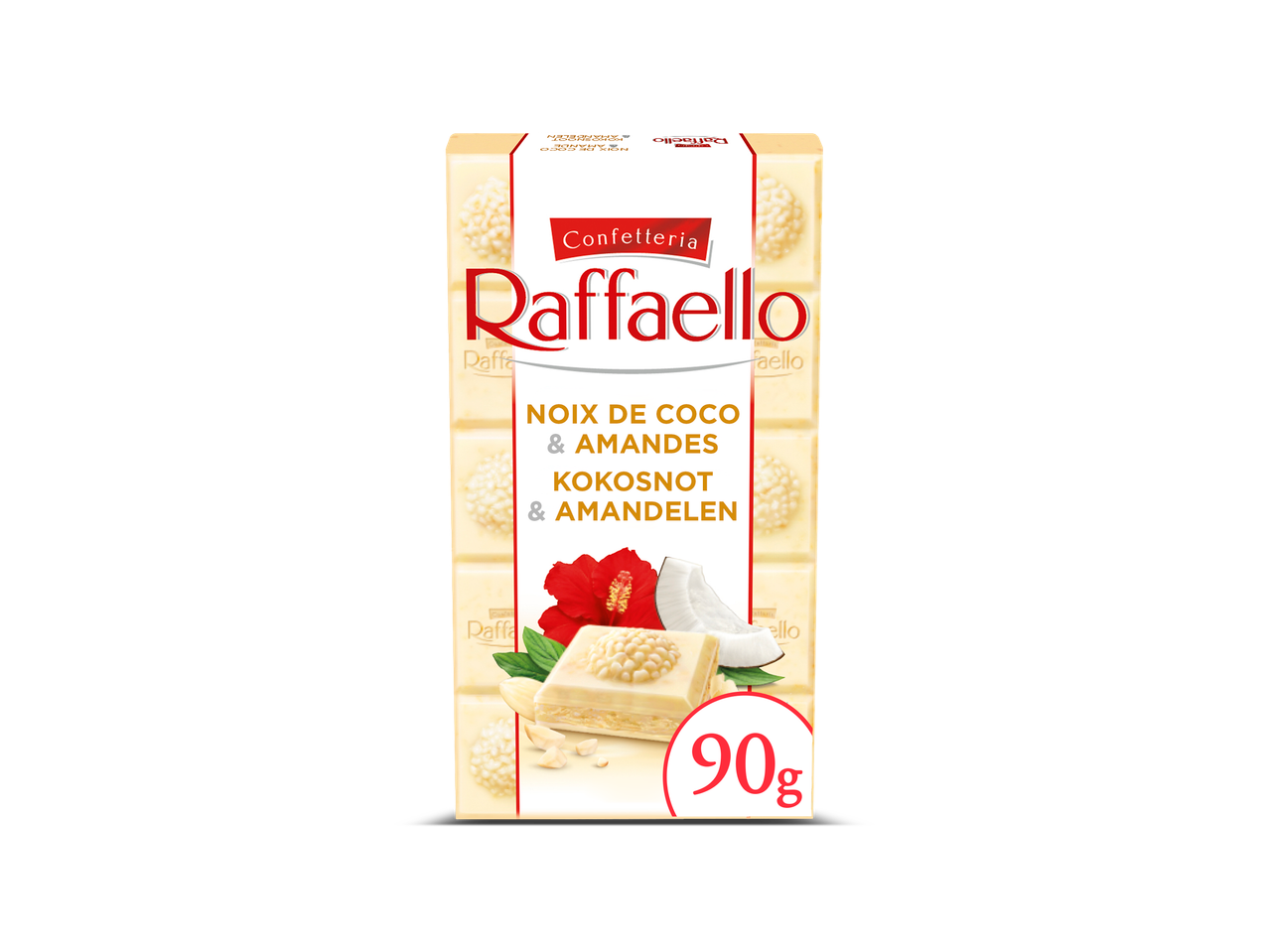Raffaello Confiserie: witte chocolade met kokos en amandelen.