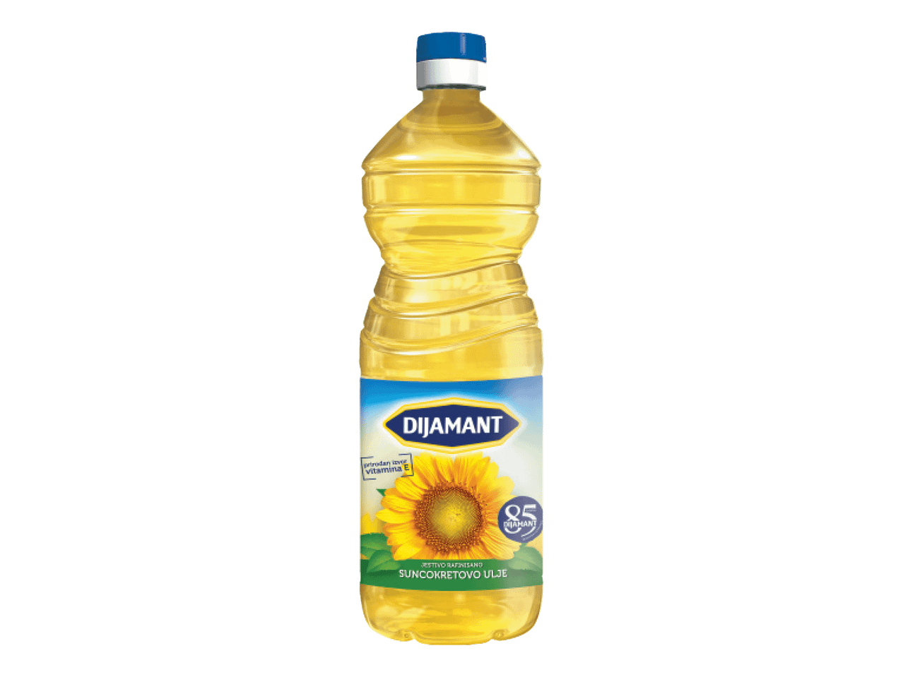 Boca suncokretovog ulja sa etiketom suncokreta i natpisom „prirodan izvor vitamina E“.