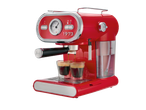 Red SILVERCREST® espresso machine brewing coffee into two glasses.