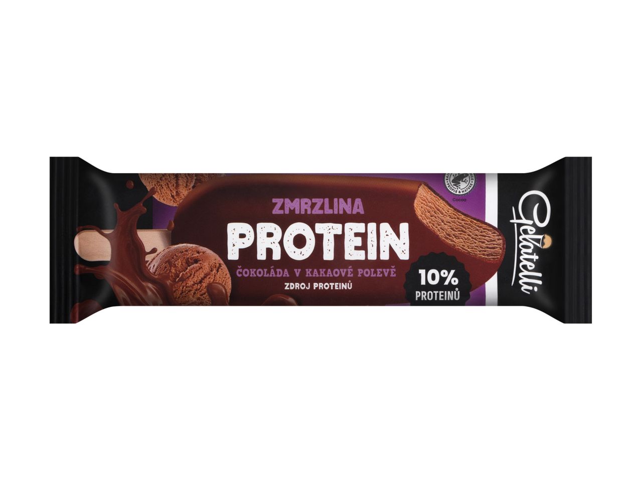 Zmrzlina Gelatelli Protein, čokoládová příchuť, 10% proteinu.