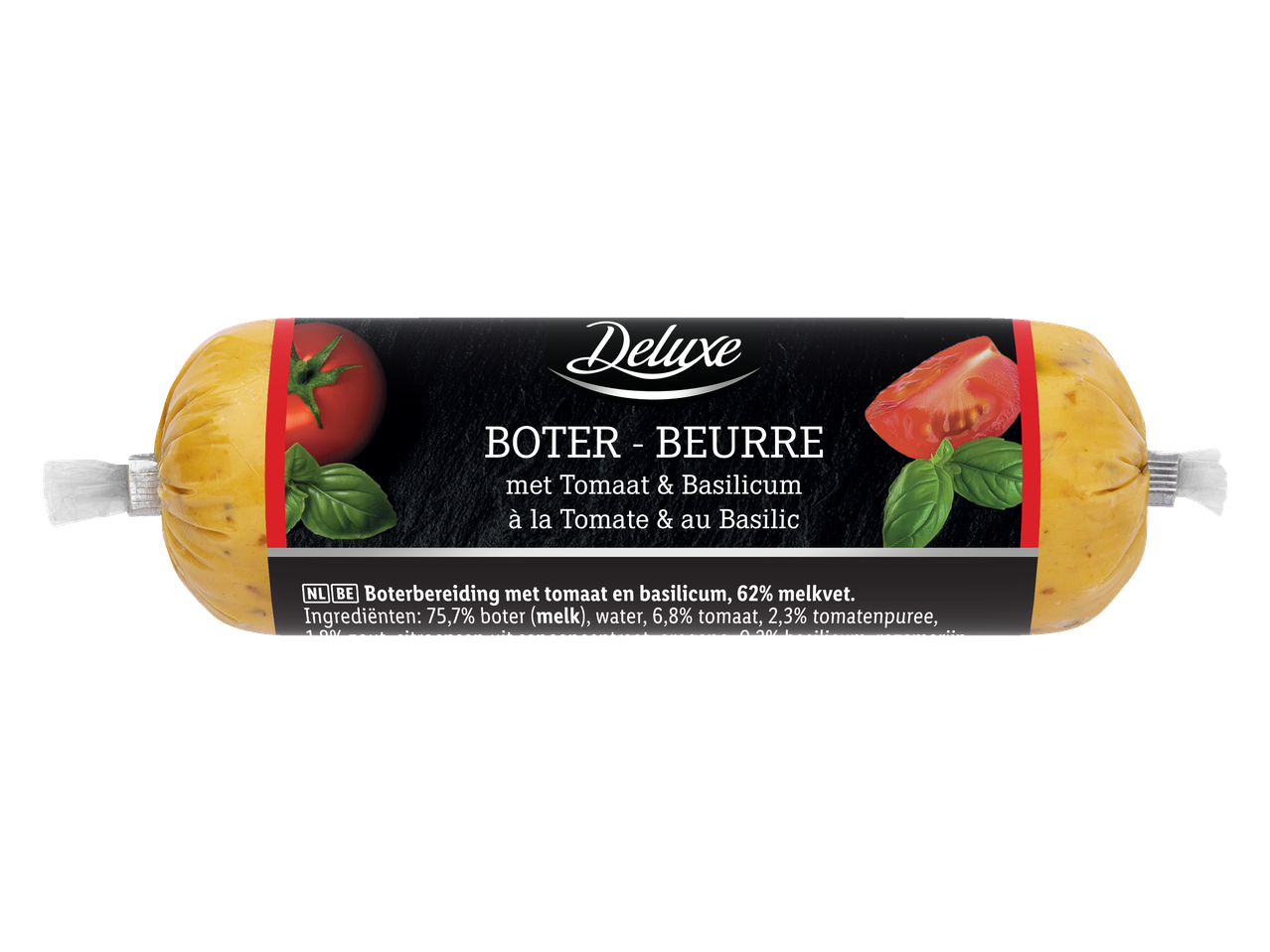 Deluxe Boterrol met tomaat en basilicum, 62% melkvet.