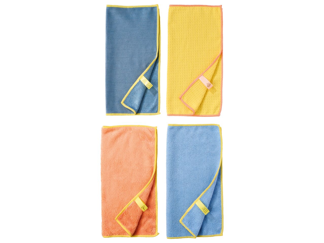 Quattro panni in microfibra di colori assortiti.