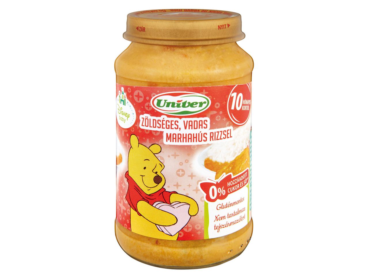 Univer bébiétel Micimackóval: zöldség és marhahús rizzsel.