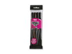 En pakke med sorte lakridsstænger med pink etiket og teksten 'LAKRIDS HITS'.