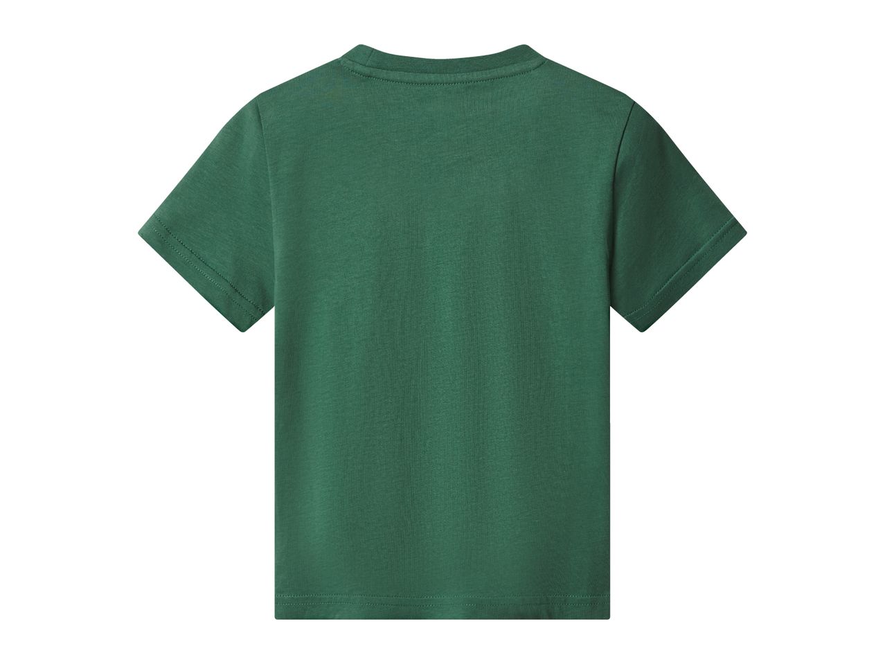 Back view of a plain dark green short-sleeved t-shirt.
