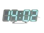 A sleek, modern LED digital clock displays 14:02 with bright green and light blue illumination.