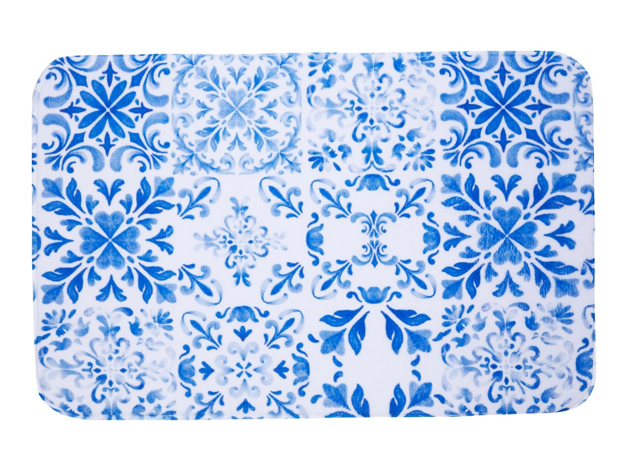 Blue and white patterned placemat with a Portuguese tile design.