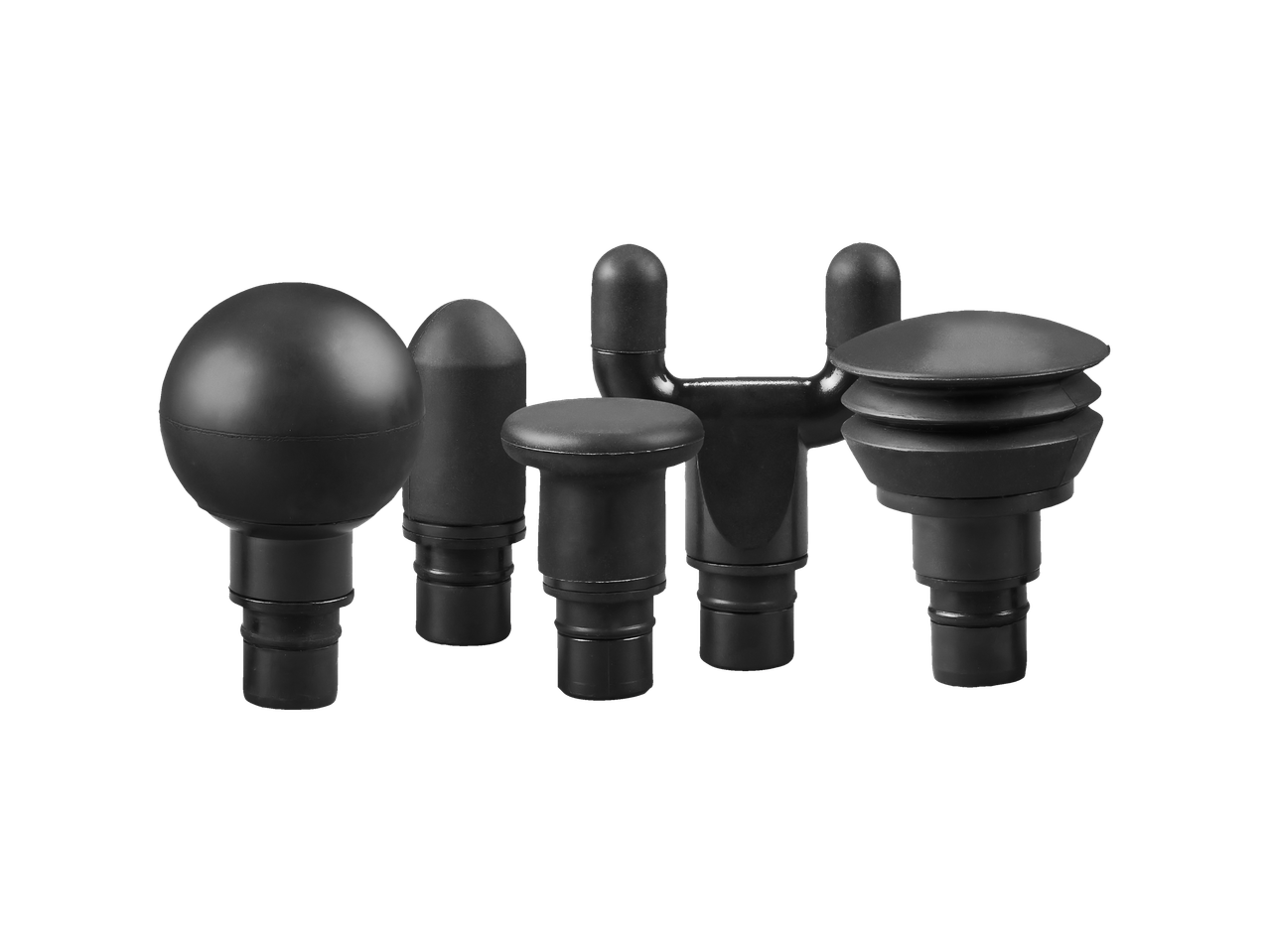 Massaažiotsikud: ümmargused, koonilised ja U-kujulised otsad massaažipüstolile.