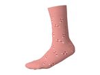 Pink sock with a festive candy cane pattern
