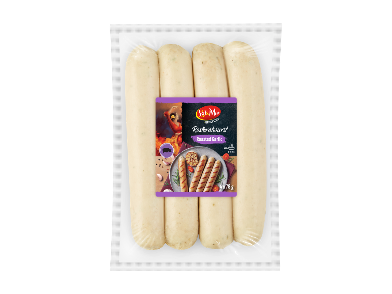 Sol & Mar Braadworst met geroosterde knoflook, 4x78g verpakking.