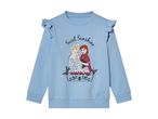 Light blue Frozen sweatshirt with ruffle sleeves featuring Anna and Elsa.