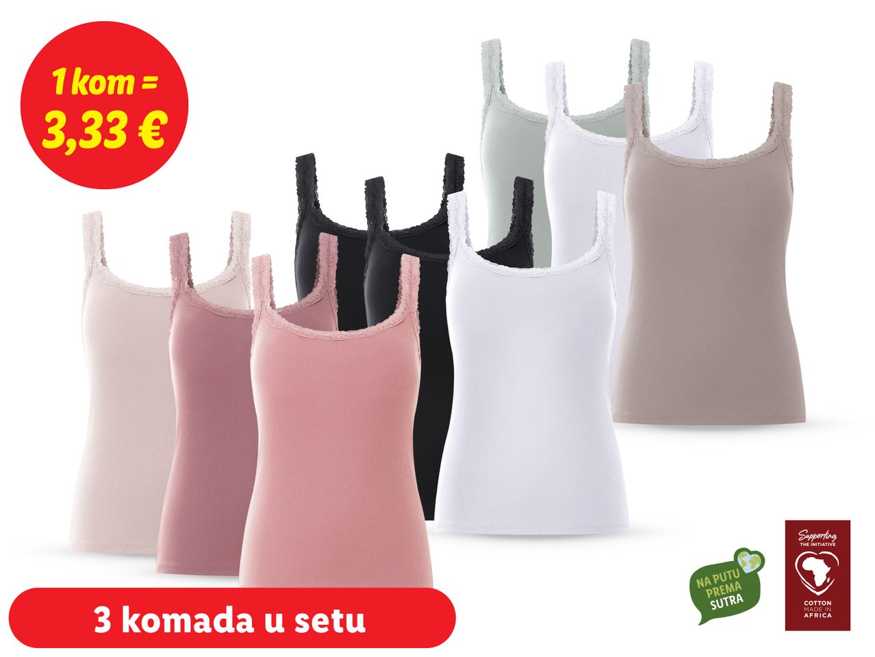 Set od 3 pamučne majice bez rukava u neutralnim bojama.