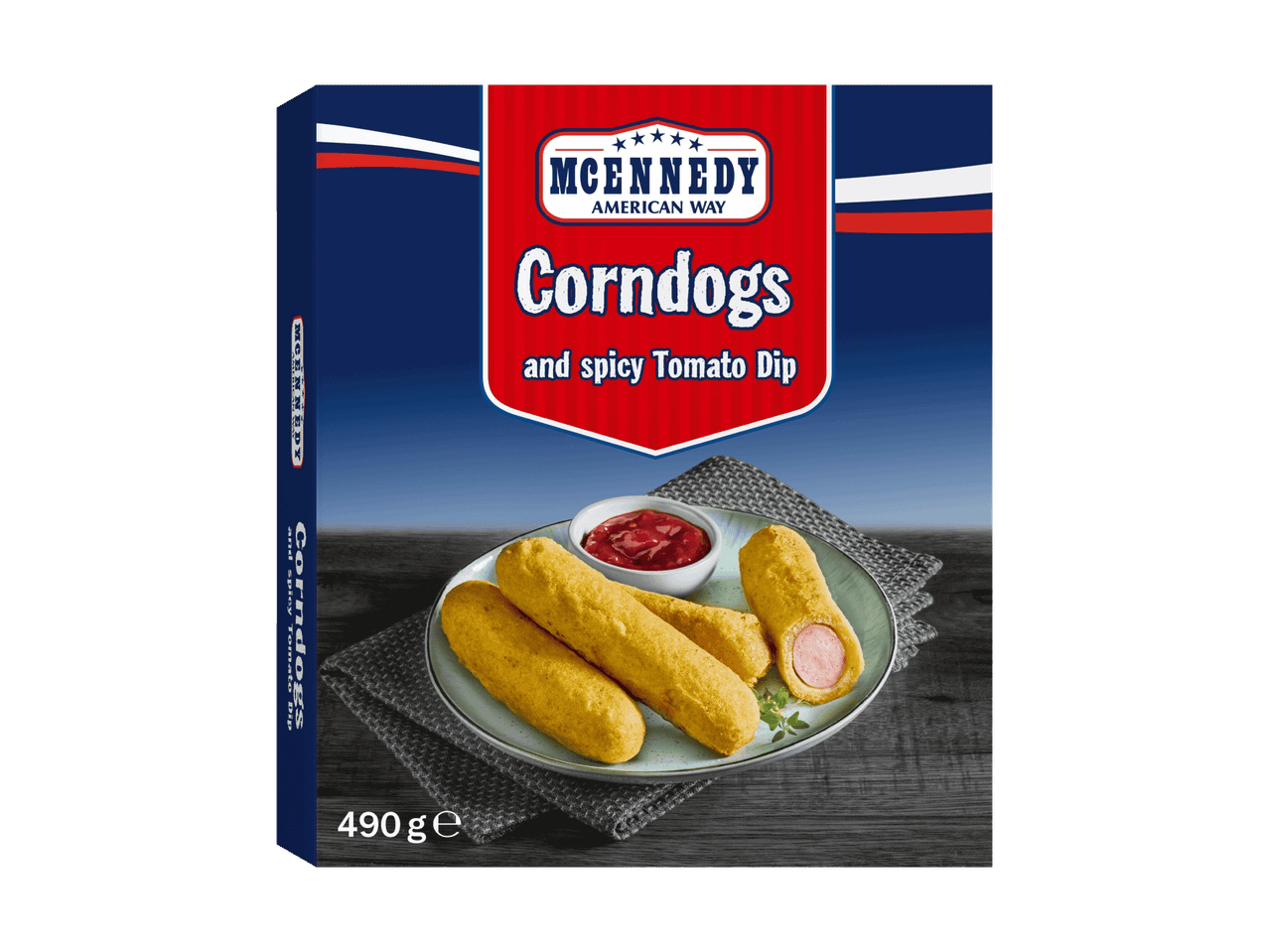 Paquet de corndogs avec sauce tomate épicée, 490g.