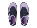 Pair of purple and dark blue water shoes with textured soles