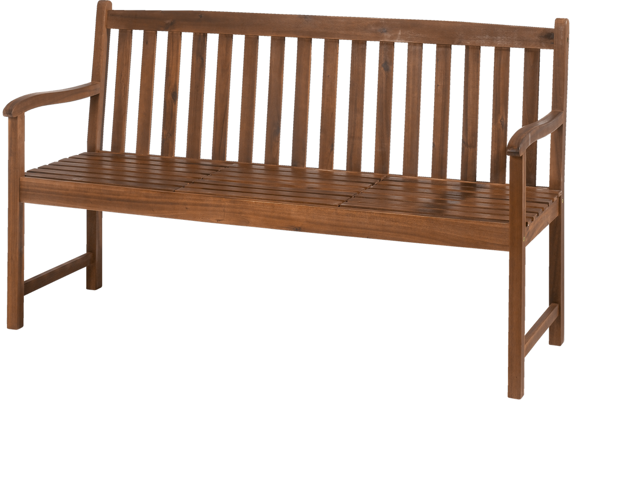 Bancă de grădină din lemn cu spătar și șezut cu șipci, și cotiere