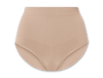 Beigefarbene High-Waist-Unterhose.