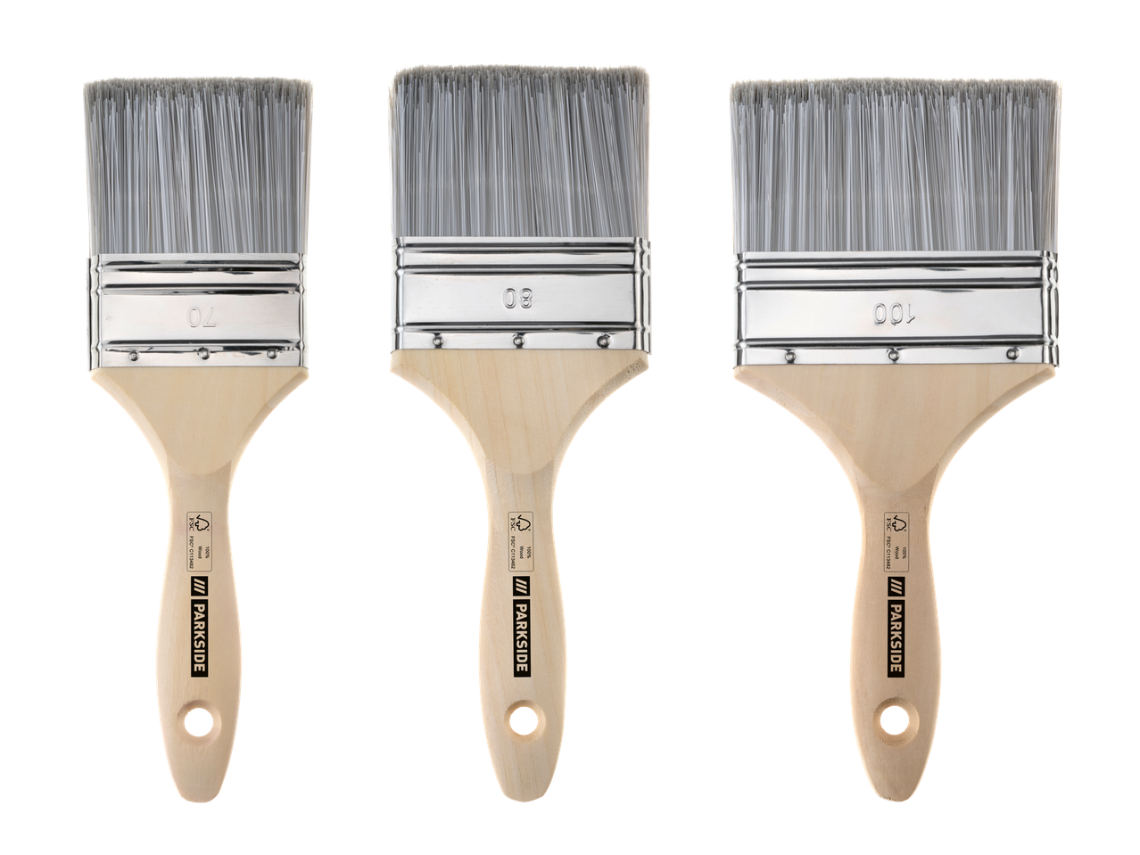 Parkside 3-osaline pintslikomplekt suurustes 70, 80 ja 100 mm.