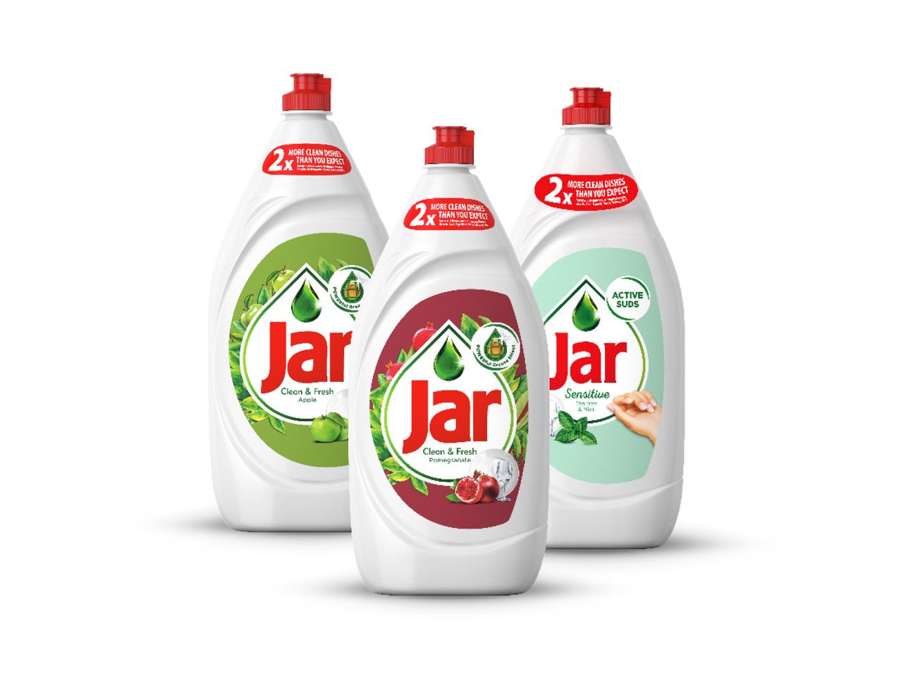 Tri boce tekućine za pranje posuđa Jar različitih mirisa.