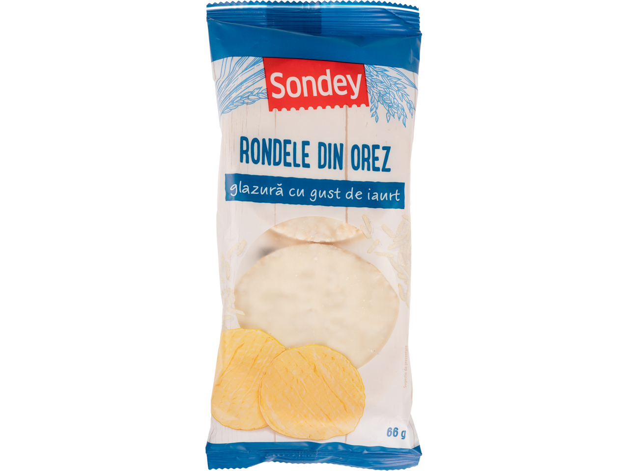 Pachet de rondele de orez Sondey cu glazură cu gust de iaurt, 66g.