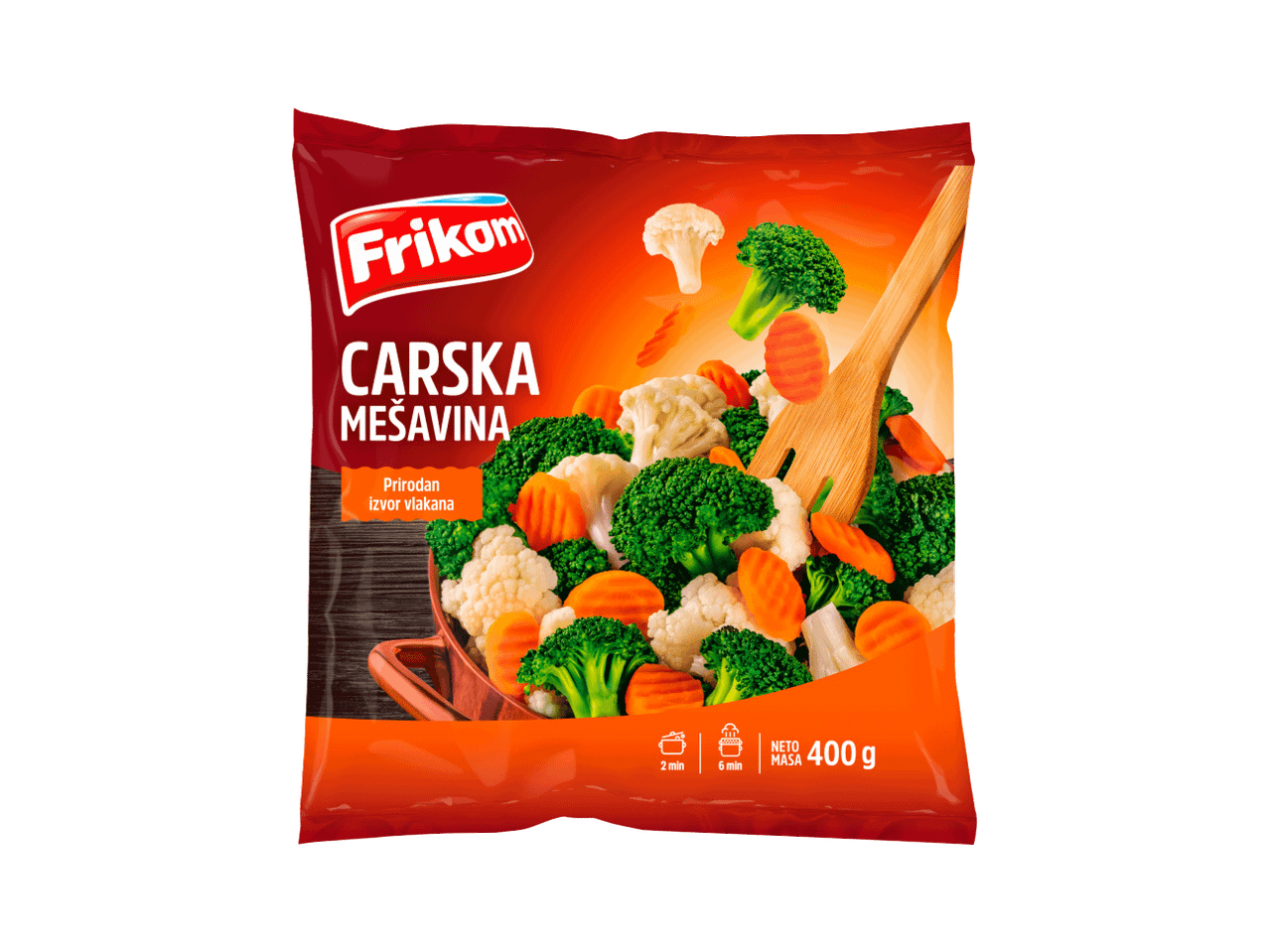 Pakovanje smrznutog povrća sa brokolijem, karfiolom i šargarepom, 400g
