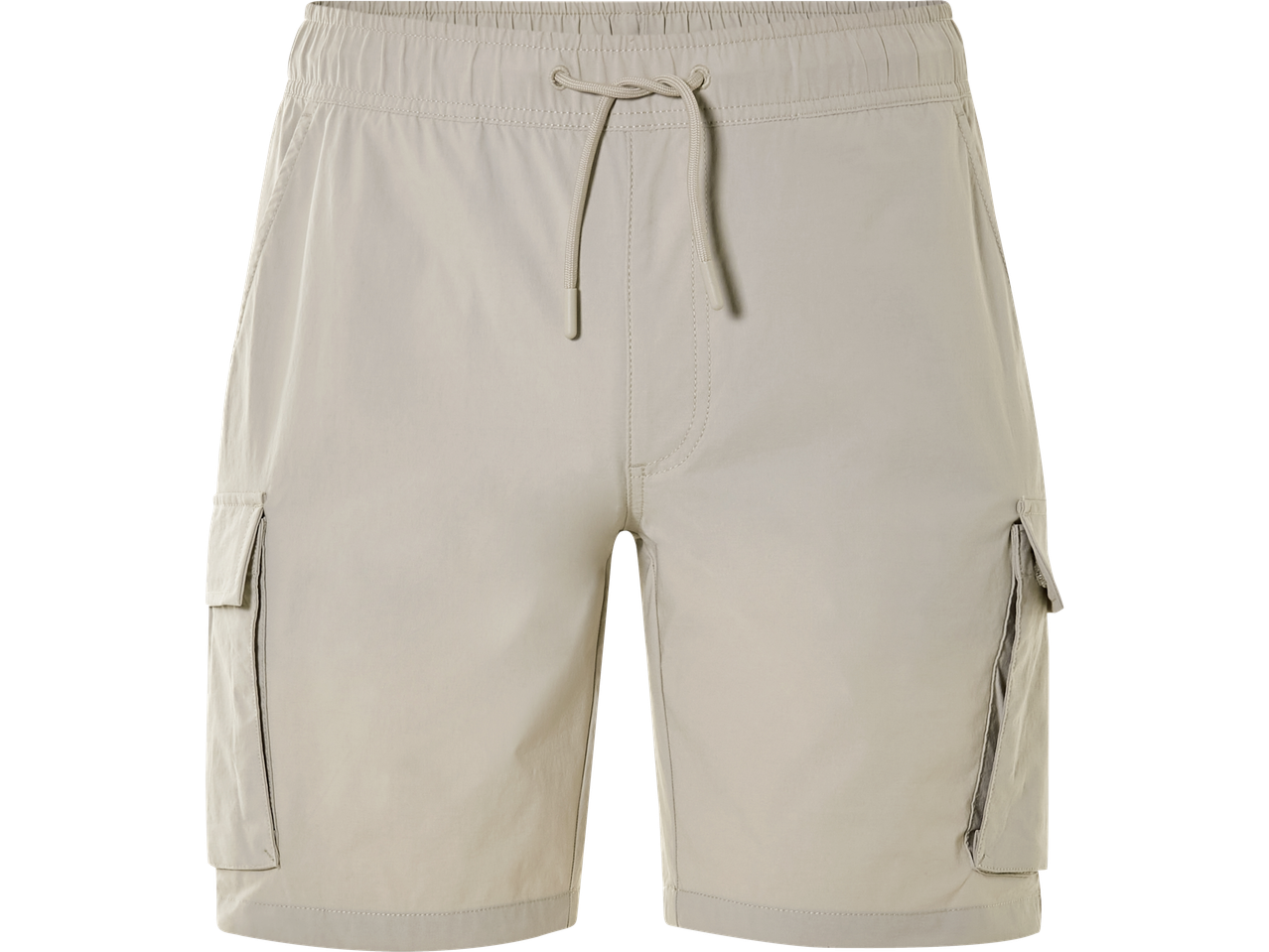 Beige kargo püksid nööriga.