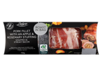 Deluxe Irish Stuffed Pork Fillet with apple and rosemary stuffing, wrapped in streaky bacon, 700g.
