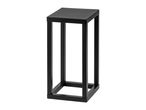 A tall, rectangular black metal plant stand or side table with a minimalist design.