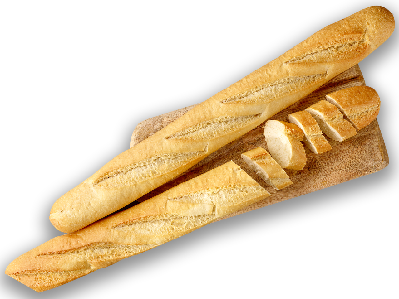 Baguete narezano na drvenoj dasci.