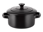 Black ceramic cooking pot with lid and two handles