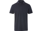 Donkerblauw poloshirt.