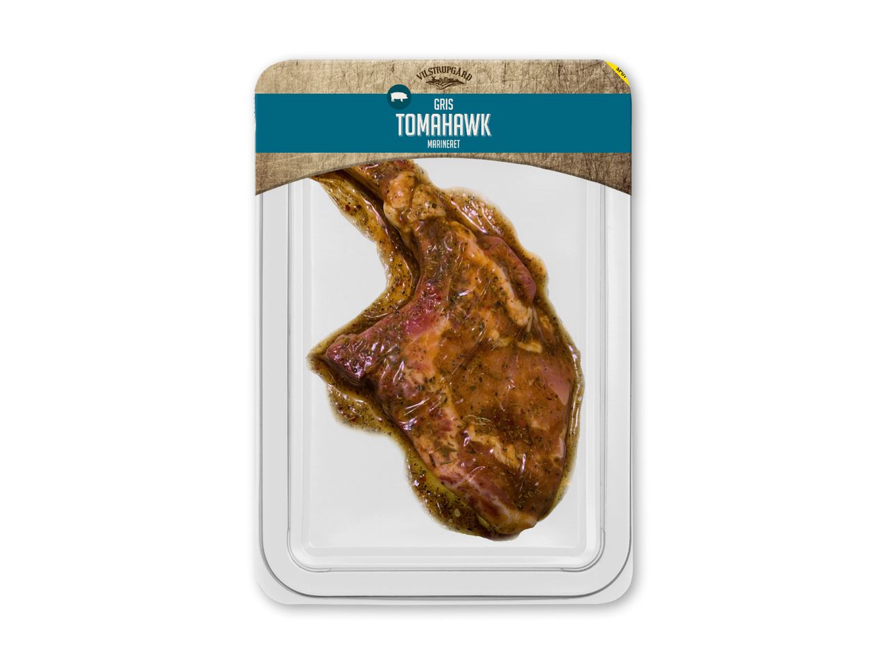 Marineret svine Tomahawk steak fra Vilstrupgaard.