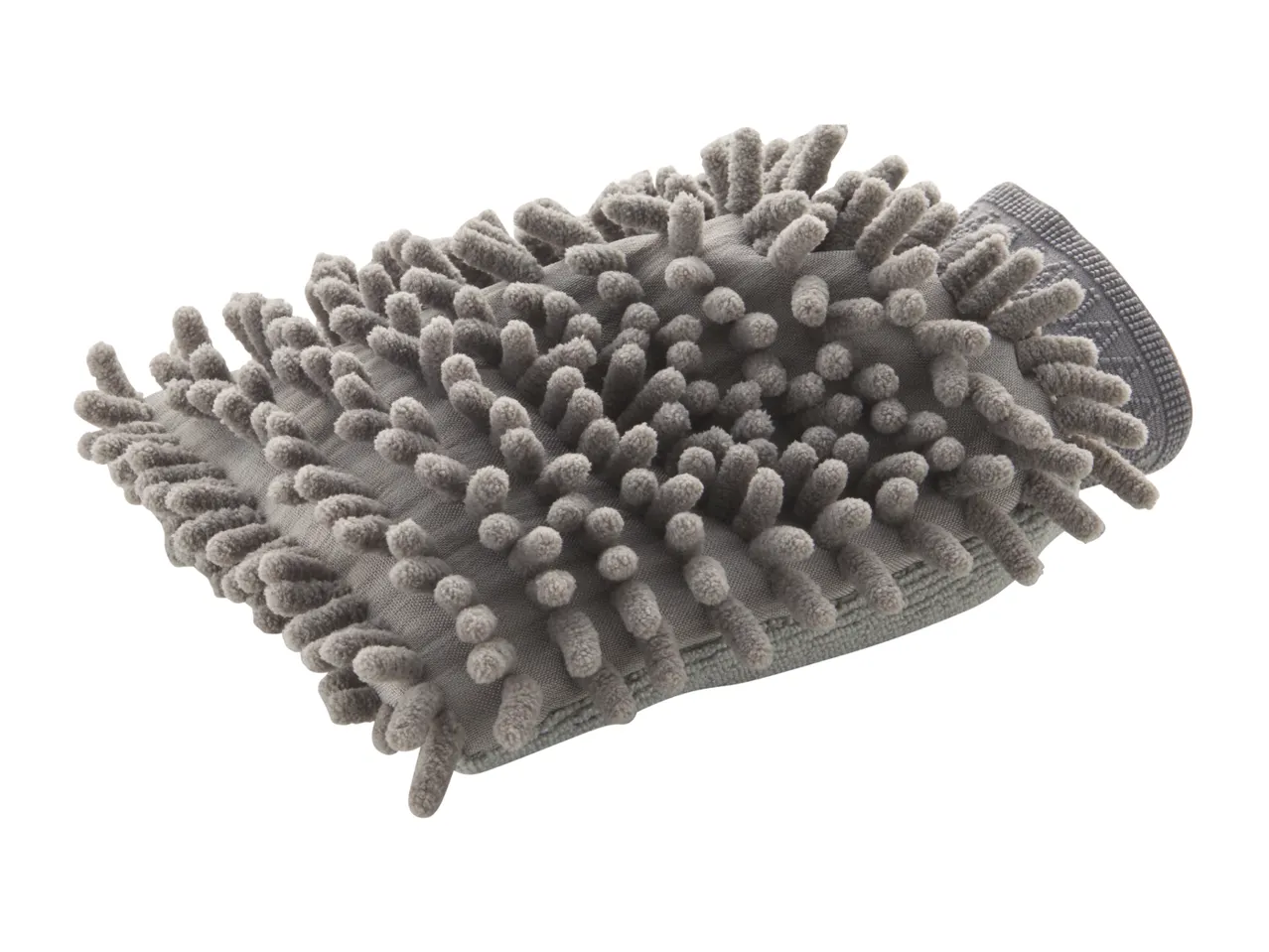 A gray microfiber car wash mitt with textured surface.