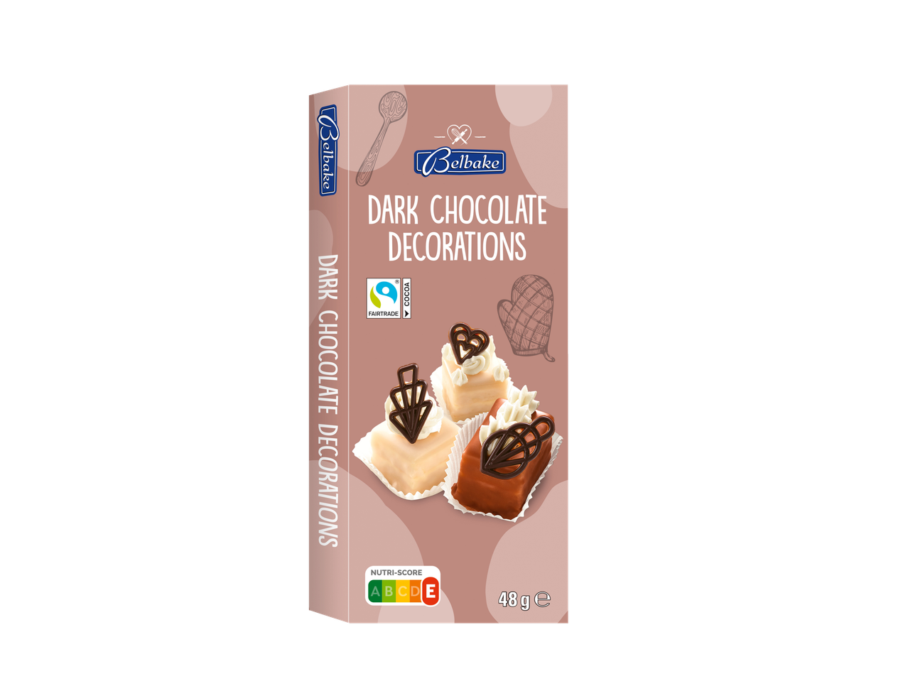 Belbake pure chocolade decoraties met Fairtrade cacao, Nutri-Score E, 48g