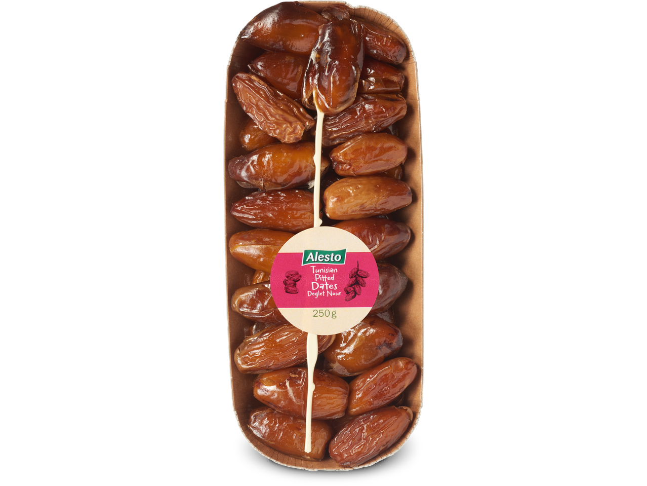 Alesto Tunesische ontpitte Deglet Nour dadels in een verpakking.
