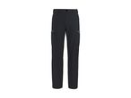 Dark grey cargo trousers with side pockets and a button closure.