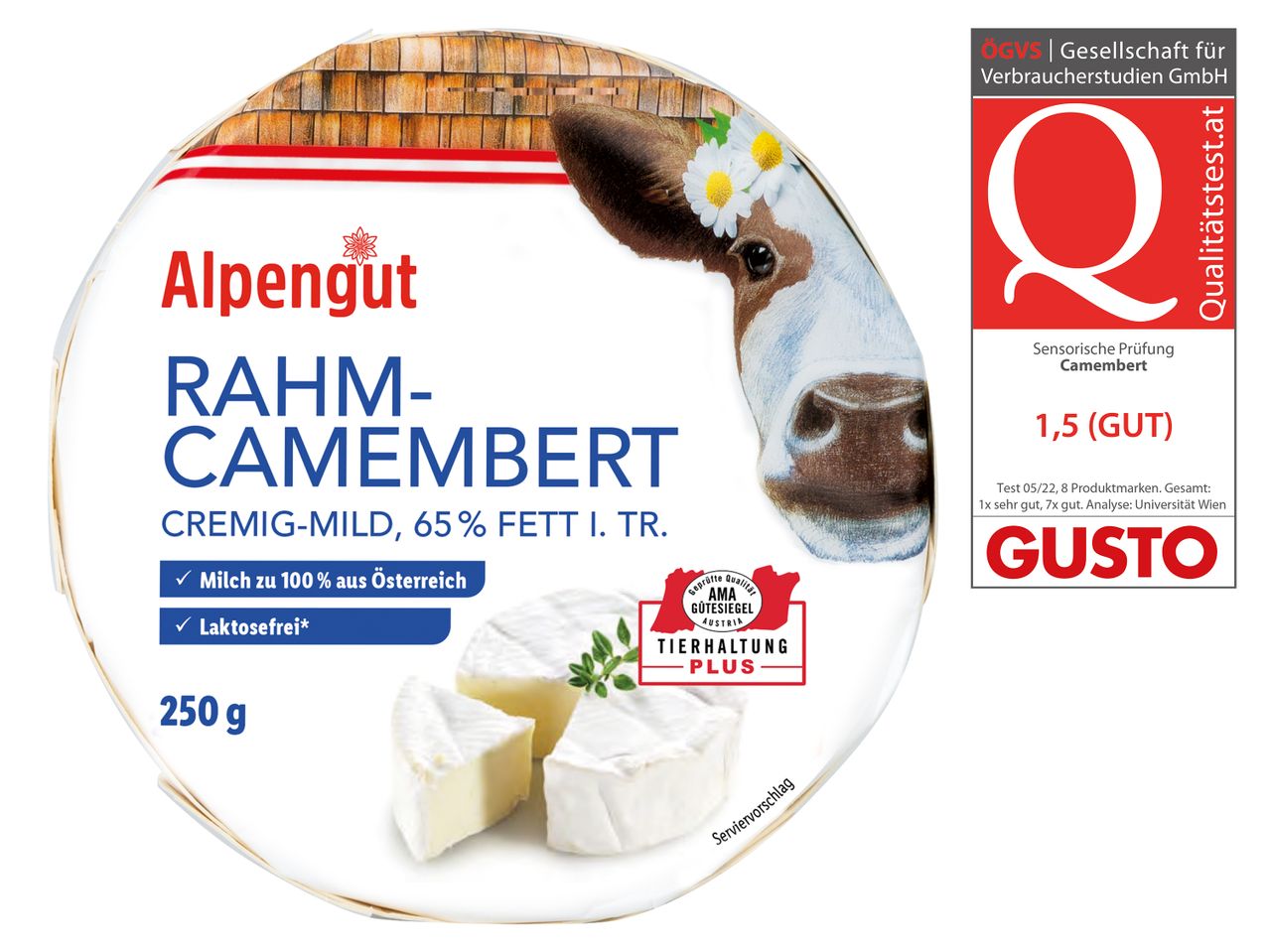 Alpengut Camembert, cremig, laktosefrei.