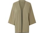 A sage green kimono-style cardigan with three-quarter sleeves.