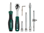 Parkside tool set: ratchet, sockets, and adapters.