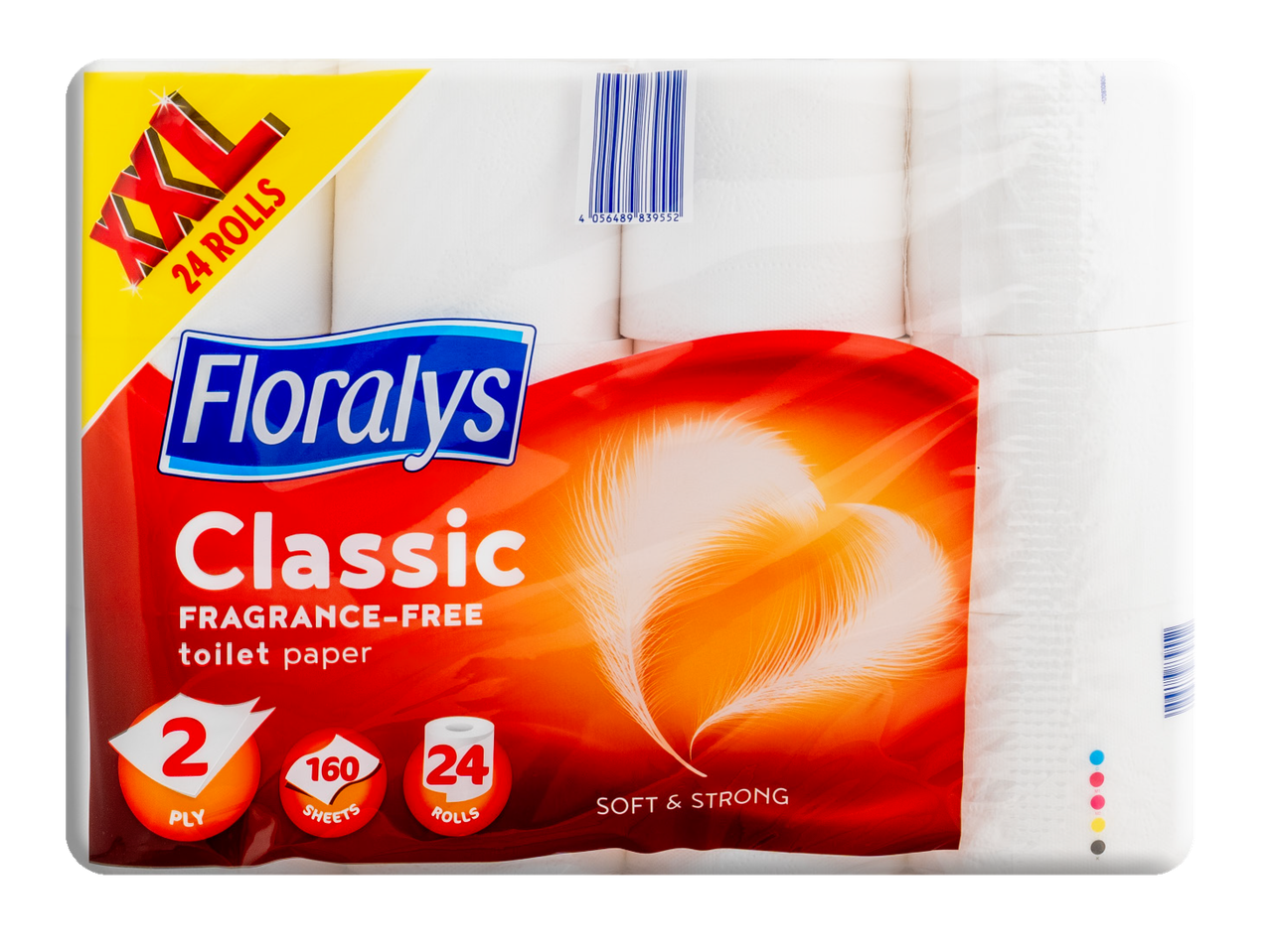 Floralys Classic tualettpaber, 24 rulli, 2-kihiline, lõhnatu.