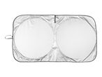 Car sunshade with two circular reflective panels, isolated on a white background.