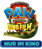Paw Patrol Der Dino Film Logo mit dem Text 'NUR IM KINO'.