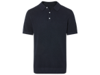 Polo en maille bleu marine pour homme avec col et patte de boutonnage à trois boutons blancs.